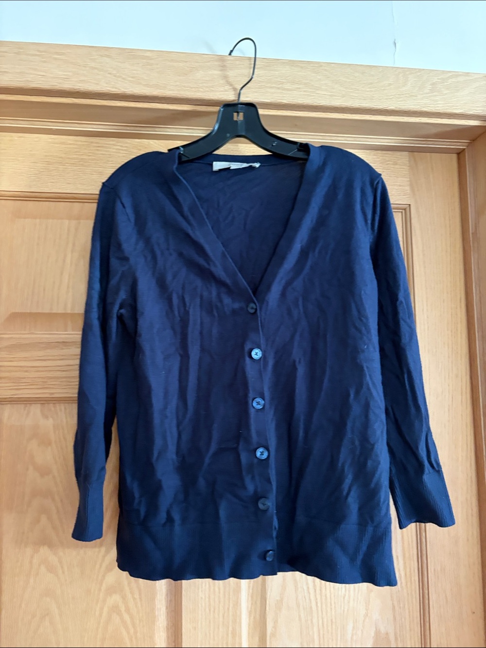 Women's Navy Button-Front V-Neck Sweater Cardigan
